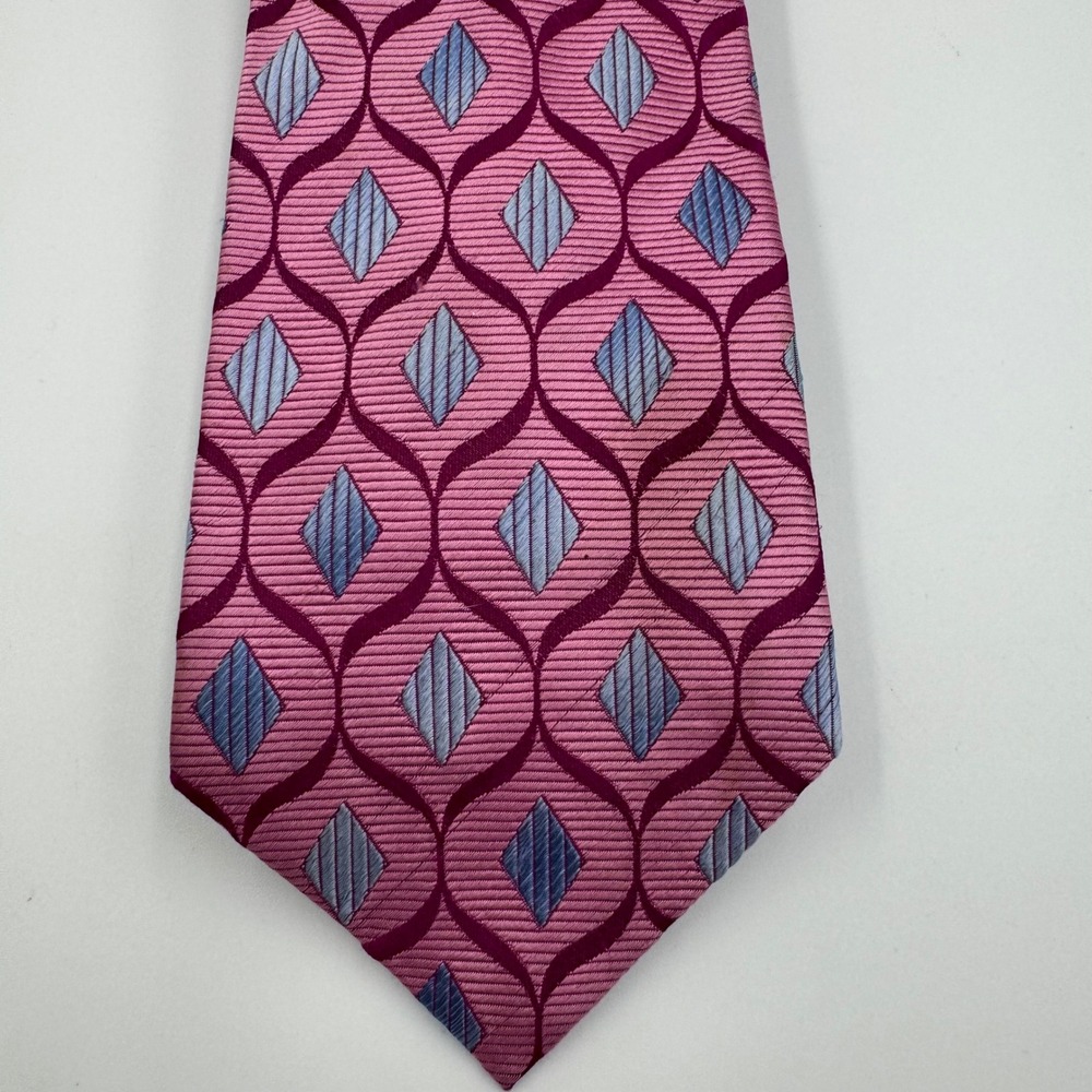 Bugatchi Uomo Necktie Men Pink Geometric Diamond Silk Made in Italy